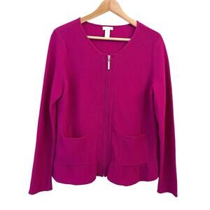 Chicos Renee Wool Zip Cardigan‎ 1 M Magenta Pink Ruffle Lady Jacket Statement